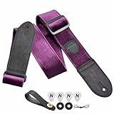 Nefelibata Guitar Strap,Double Full-Grain Leather Ends,Vintage Velvet Strap/FREE BONUS-4 Picks+Strap Locks+Strap Button,Gift For Bass,Electric&Acoustic Guitars(Vintage Charming Purple)