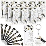 Spakon 24 Sets Graduation Gifts Bulk Class of 2025 Graduation Favors Star Pens with Positive Cards, Inspirational Acrylic Keychains with Tassel for Teacher Students End of Year Gifts(Black)