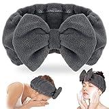 Shintop Makeup Headband Soft Carol Fleece Spa Headband with Cute Bow Elastic Headband for Washing Face Skincare Facial Mask Showers（Grey）