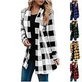 Lighting Deals Of Today Prime Today Show Deals Of The Day Womens Flannel Cardigan Buffalo Plaid Jacket Trendy Casual Loose Long Sleeve Kimono Fashion Fall Outfits With Pockets,White-1,Large