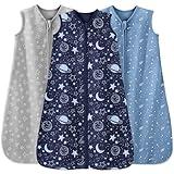 Unnivoll Baby Sleep Sack 6-12 Months 3 Pack 100% Cotton Lightweight 0.5 TOG Wearable Blanket Baby Sleep Bag with 2-Way Zipper for Newborn Infant Blue