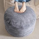 HIGOGOGO Round Stuffed Pouf Ottoman, Corduroy Poufs with Foam Chunk Filling, Furry and Fluffy Pouf Foot Stool Storage Ottoman, 20 X 15 Floor Poufs Foot Rest for Living Room, Dark Grey