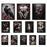 97 Decor Romantic Gothic Wall Art - Goth Wall Decor, Floral Gothic Decoration For Bedroom, Goth Wall Art Prints, Dark Raven Skull Poster, Moody Halloween Aesthetic Picture for Home (8x10 Unframed)