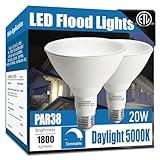 Gonhom Par38 led Flood Lights Outdoor Light Bulb,Dimmable 1800LM,20W Replace up to 200W,Outdoor Flood Light Bulbs for Backyard,Garage,Porch,Garden,2 Pack 5000K Daylight