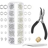 Anezus Jump Rings for Jewelry Making Supplies with Jump Ring Pliers (1200Pcs Dull Silver and Bright Silver)