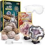 NATIONAL GEOGRAPHIC Break Open 10 Premium Geodes – Includes Goggles and 2 Display Stands - Great STEM Science Kit, Geology Gift for Kids, Break Your Own Geodes with Crystals, Toys for Boys and Girls