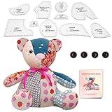 15in/Sitting Height 9in Fosdonge Acrylic Memory Bear Template Ruler Set with Detailed Instructions, Sewing Patterns for Beginners, Teddy Bear Quilting templates (Sitting Height 9in)