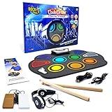 MUKIKIM Rock And Roll It - CodeDrum. Roll Up Portable Drum Set for Kids & Adults. Electronic Silicone Rainbow Drum Pad | Headphones | Pedals | Drum Sticks | Play-By-Color Rhythm Booklet Included