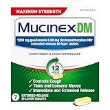 Mucinex DM 12Hr Maximum Strength Chest Congestion & Cough Medicine For Adults, Cold And Cough Medicine for Excess Mucus Relief, 1200 mg Guaifenesin & 60 mg Dextromethorphan HBr, 7 Bi-Layer Tablets