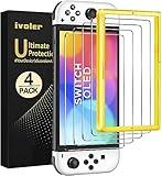 ivoler 4-Pack Tempered Glass Screen Protector Designed for Nintendo Switch OLED Model 2021&2023 with [Alignment Frame] Transparent HD Clear[Updated Version] Screen Protector for Switch OLED 7''