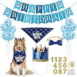 Selemoy Dog Birthday Party Supplies, Dog Birthday Hat Bandana Scarf with Cute Bow Tie, Flag, Balloons for Small Medium Dogs Pets, Doggie Party Supplies Decorations