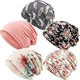 5 Pieces Women's Slouchy Beanie Hat Stretch Turban Hats Cancer Headwear Caps Baggy Skull Sleep Scarf (Fresh Style) Multicoloured