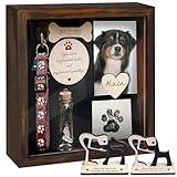8.6'' Pet Shadow Box Memorial Gift Rustic Collar Holder Picture Frame Paw Print Kit Dog Wooden Sculpture Pet Ashes Fur Jar Rainbow Sympathy Gift for Pet Lover Tabletop Wall Hanging PSD-4R