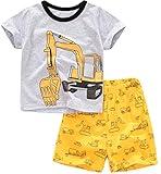 Popshion Boys Excavator Pajamas Summer Short Sets Toddler Pjs Cotton Jammies Truck Pj Clothes Kids Sleepwear 5t