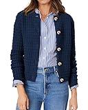 PRETTYGARDEN Women's Knit Cardigan Sweaters Casual Long Sleeve Open Front Button Down Trendy Jackets Outerwear (Dark Blue,Large)