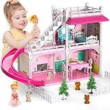 Dollhouses, Dreamhome Furniture Pink Girl Toys, 2 Stories 3 Rooms Dollshouse with 2 Princesses Slide Accessories, Toddler Playhouse Gift for for 3 4 5 6 7 8 9 10 Year Old Girls Toys