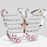 Barydat Acrylic Christian Gifts Bible Verses Religious Gifts for Women Men Inspirational Scripture Gifts Butterfly Prayer Room Decor Faith Keepsake Paperweights for Christmas Home (Praise God)