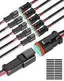 NAOEVO 2 Pin DT Connectors Waterproof, 2 Wire Connector 16 AWG Automotive Electrical Connector, 2 Pin Connectors Male and Female Wire with Heat Shrink Tubing for Car Truck Boat, 6 Kits