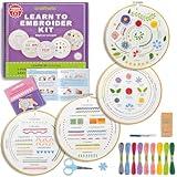 Craftwiz 4 Set Starter Embroidery Kit for Beginners Adults and Teens with Simple Embroidery Patterns, Beginner Embroidery Kit for Adults, Learn to Embroider 29 Stitches with Hand Embroidery Kit