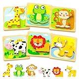 Benresive Wooden Toddler Puzzles, 6pcs Animal Montessori Toys for 1-3 Year Old Boys & Girls, Learning Educational Preschool Toys, Great Gifts for 1 2 3 Year Olds