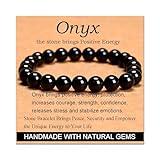 Massive Beads Black Onyx - Stone of Positive Energy - Handmade Yoga Stretch Elastic Bracelet Natural Stone Crystal Healing Power Energy Gifts for Unisex Adult 8mm