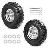 LTNICER 10" Solid Rubber Tire Wheels, 4.10/3.50-4 Flat Free Tire with 5/8" Axle & 2.2" Offset Hub Compatible with Gorilla Carts, Hand Trucks, Wheelbarrows & Wagons (2-Pack)