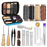 MORFEN Leather Sewing Kit, Leather Stitching Kit, Leather Working Kit with Leather Needles, Sewing Awl, Waxed Thread, Leather Upholstery Repair Kit, Sewing Tools for Hand Stitching DIY Leather Craft