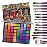 UCANBE EXOTIC FLAVORS Eyeshadow Palette + 15 PCS Eye Brushes Makeup Set 48 Colors Neon Shimmer Matte Glitter Eye Shadow Po.