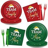 30 Guests Christmas Party Supplies Paper Plates Napkins Forks Tableware Set Disposable Holiday Seasonal Xmas Party Team Nice Dinner Dessert Plate Decoration for Kids Children,90Pcs