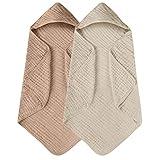 Yoofoss Hooded Baby Towels for Newborn 2 Pack 100% Muslin Organic Cotton Baby Bath Towel with Hood for Babies, Infant, Toddler and Kids, Large 32x32Inch, Soft and Absorbent Newborn Essential