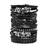 MILAKOO Punk Goth Leather Bracelets Skull Goth Wristband for Women Men Rocker Biker Cuff Adjustable