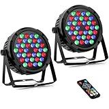 36LEDs RGB Par Lights 2 Pack - 36W LED Par Can Lights Sound Activated with Remote DMX Control Uplights for Events Wedding Party Music Dance Church Christmas Stage Lighting