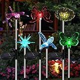 Glintoper 6 Pack Solar Garden Stake Lights Outdoor, Solar Butterfly Figurine Lights, Multi-Color Changing LED Landscape Lighting, Sparkling Star Flower Hummingbird Dragonfly Bee for Patio Yard Pathway