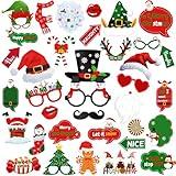 Christmas Photo Booth Props, 37Pcs Christmas Decorations Photo Backdrop Christmas Photo Props Party Decorations Supplies for Selfie