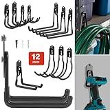 Wallmaster Garage Hooks Organizer Kit,12 Pack Adjustable Heavy Duty Shelving Hook,Wall Mount Utility Steel Garage Organization (Black)