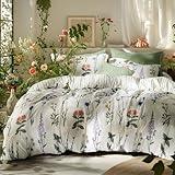 Bedsure Comforter Set Queen Size - Cute Floral Bedding Comforter Set, 3 Pieces, 1 Soft Reversible Coconut White Botanical Flowers Comforter and 2 Pillow Shams