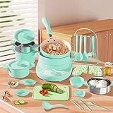 Cicicooie Kid Cooking Set Real Safe Easy Montessori Kitchen Tools, Utensils Includes Stove Burner Aprons Cooking Tool etc for Real Food Making Aged 8-12 Educational Toys (Green)