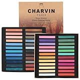 Charvin Artist Colored Chalk Pastels (Set of 48) - Water Soluble, Assorted Pastel Color Sticks for Wet, & Dry Painting