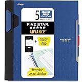 Five Star Advance Spiral Notebook + Study App, 5 Subject, College Ruled Paper, 8-1/2" x 11", 200 Sheets, Spiral Guard, Movable Tabbed Dividers, Pacific Blue (73150)