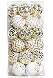 30PCS Christmas Balls Ornaments,60MM Gold&White Painted Shatterproof Festive Wedding Hanging Ornaments Christmas Tree Decoration