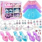 Princess Dress Up Toys & Washable Kids Makeup, Jewelry Boutique Kit, 3 Color Skirts, Shoes, Crowns, Girls Toys for 3 4 5 6 Year Old