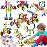 Kids STEM Building Toys for 3 4 5 6 7 8+ Year Old Boy Girl Birthday Gift, 125 Pcs Preschool Classroom Educational Building Blocks Stem Kits Activities Ages 3-5 4-8 5-7 6-8 Engineering Creative Games