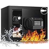 1.6 Cub Fire Proof Safe for Home Documents, Anti-Theft Digital Security Safe with Electronic Keypad and Key, Small safes for home use fire and water proof, Personal Safe for Money Jewelry Valuables