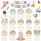 WERNNSAI 52PCS Boho Classroom Set Boho Happy Birthday Chart Calendar Decoration Rainbow Positive Bulletin Board for Home School Wall Birthday Cutouts Supplies