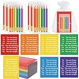 Spakon 24 Sets Back to School Gifts for Students Inspirational Mini Pencils Rainbow Small Notepads Motivational Pocket Notepad for Kids Students Teachers School Classroom Rewards