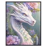 Sci Fi Video game Room Decor - Fantasy Dragon Decorations Wall Art - Gaming Accessories, Science Fiction Gamer Room Decor Poster - White Pink Girls Picture, Girls Bedroom Artwork - Gamer Gifts