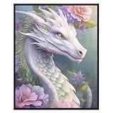 Sci Fi Video game Room Decor - Fantasy Dragon Decorations Wall Art - Gaming Accessories, Science Fiction Gamer Room Decor Poster - White Pink Girls Room Decor, Girls Bedroom Decor - Gamer Gifts