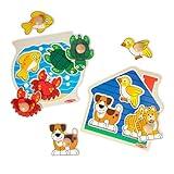 Melissa & Doug Wooden Jumbo Peg Puzzle 2-Pack – Fish Bowl, House Pets, 3-Piece for Toddlers Boys and Girls, Ages 1+ Years