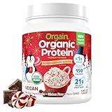 Orgain Organic Vegan Protein Powder, Peppermint Hot Cocoa Holiday Flavor - 21g of Plant Protein, 5g Prebiotic Fiber, No Lactose Ingredients, Non-GMO, Shakes & Smoothies, 1.02 lb (Packaging May Vary)