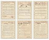 Christmas Carols Poetry Poster Set 6 Piece Canvas Decorative Collection, Perfect Beautiful Christmas Gift for Music Lovers, Vintage Retro Style Music Sheets Christmas Eve Wall Art Print 08x10in